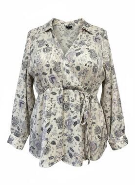 Torrid Womens 2X Satin Surplice Blouse Fortune Paisley Dew Long Sleeve Wrap Top